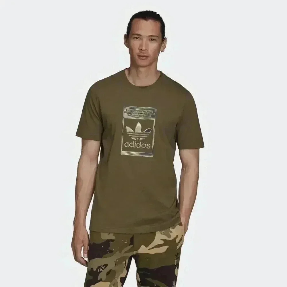 Adidas Trefoil Iridescent Logo Olive Green Short Sleeve T-Shirt Sz M
